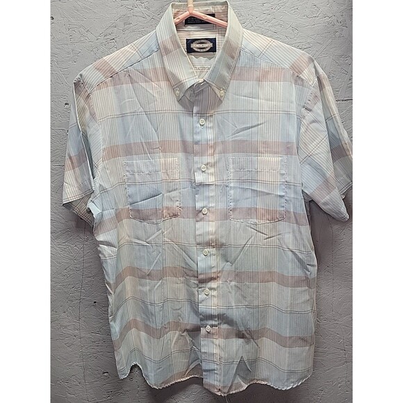 Retro‎ Vintage Towncraft JCPenney Blue Plaid Collared Buttonup Shirt L 70s - Picture 1 of 15